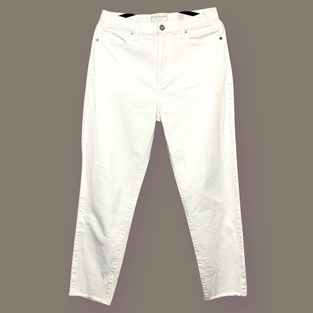 Lucky Brand High Rise Mom Jeans Drew White Sz 8/29 Raw Hem Coastal Ankle Denim